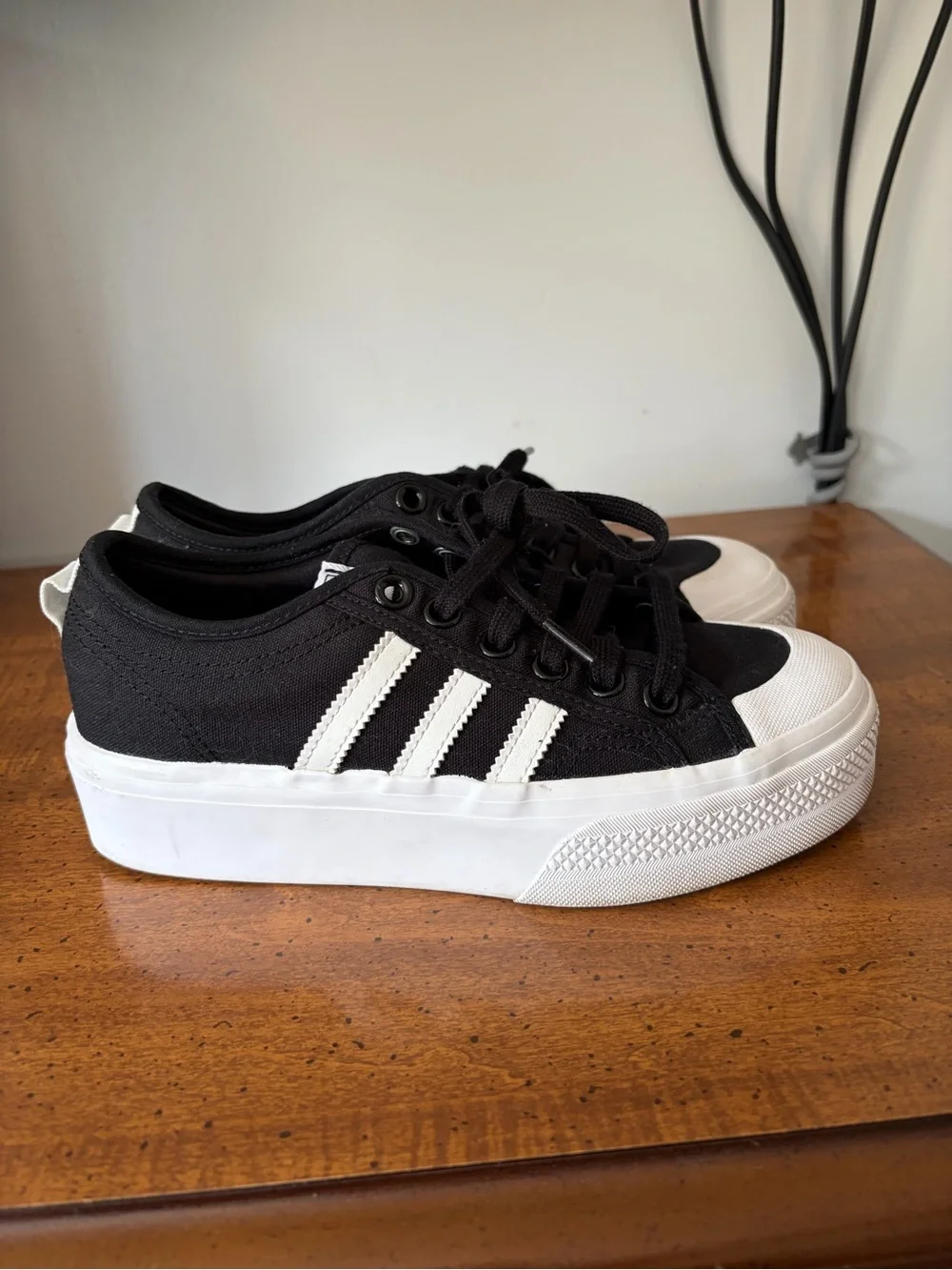 adidas Nizza Black and White Platform Canvas Sneakers